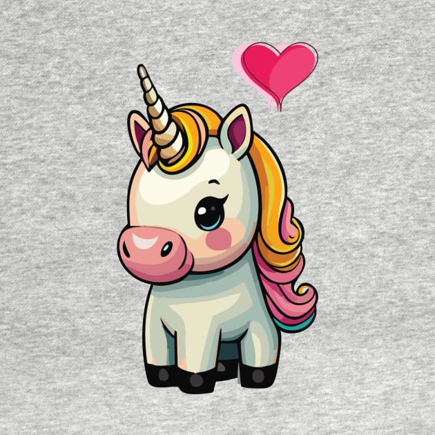 Cute, baby unicorn with heart by FUNKY BEARD